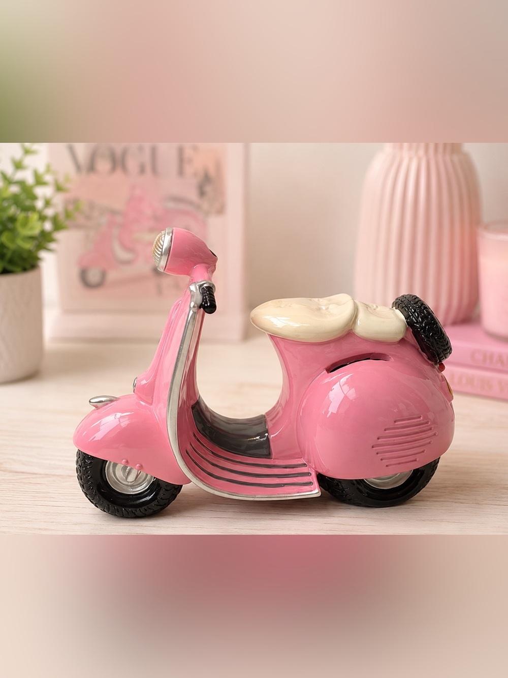 Pink‎ Scooter Piggy Bank Figurine Home Decor